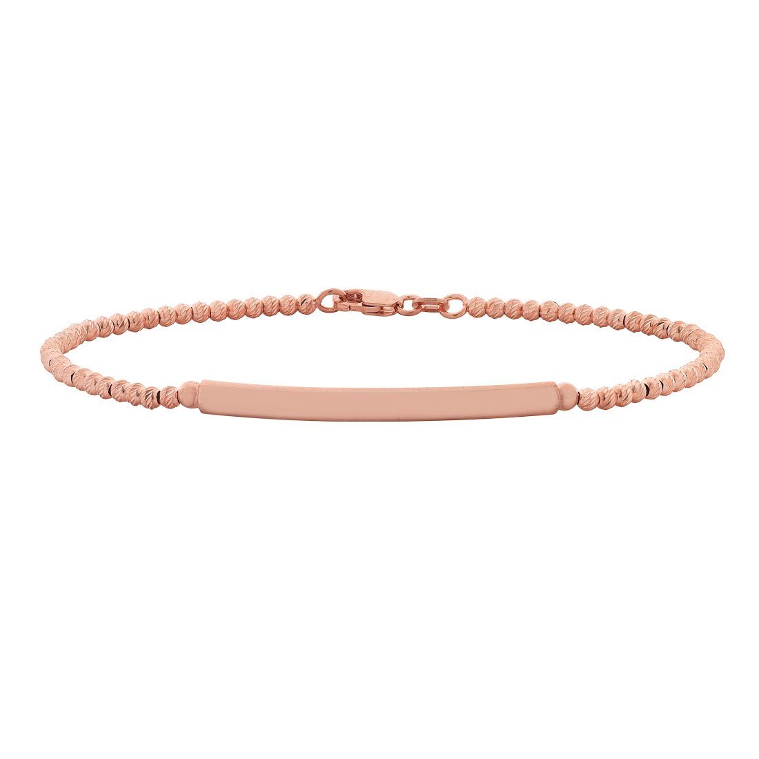 9ct Rose Gold Silver Filled Rolo Bead ID bracelet Bevilles Jewellers 