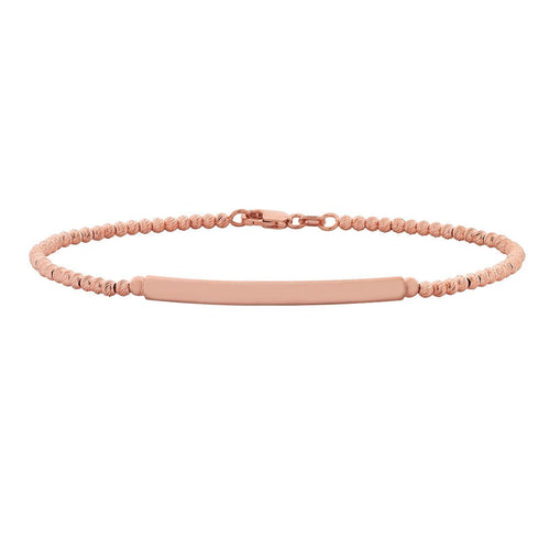 9ct Rose Gold Silver Filled Rolo Bead ID bracelet Bevilles Jewellers 