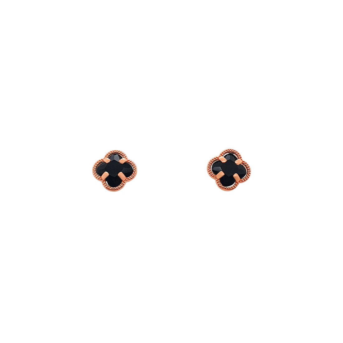 9ct Rose Gold Silver Infused 4 Leaf Clover Stud Earring with Black Crystal Earrings Bevilles 