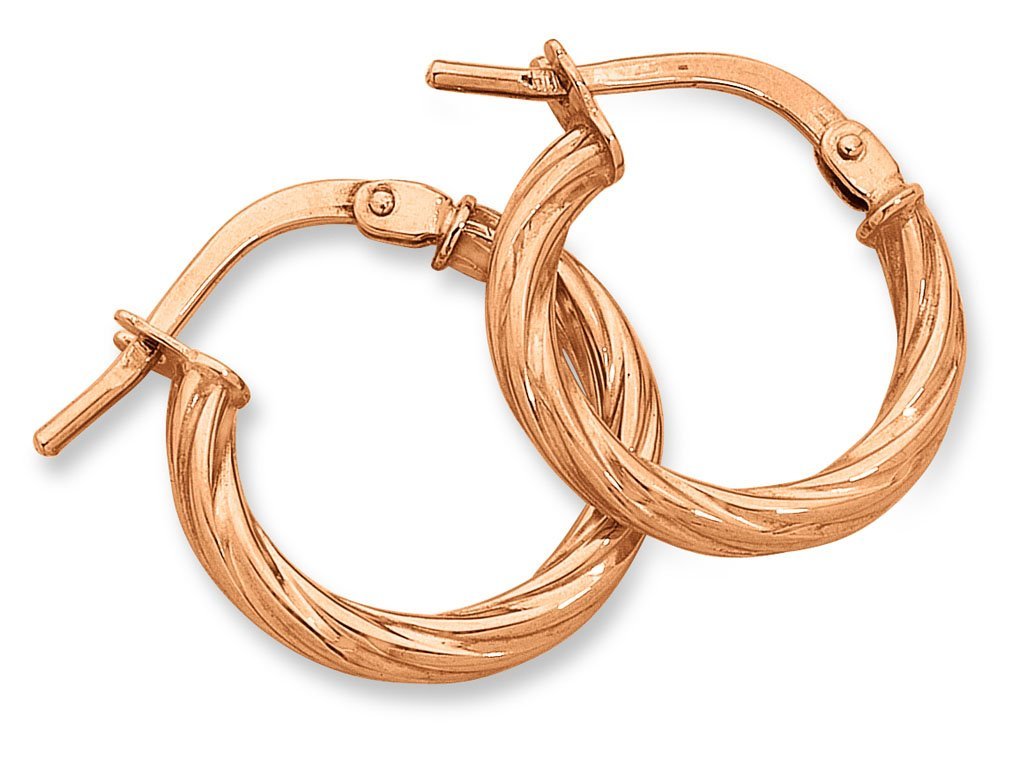 9ct Rose Gold Silver Infused Twist Hoop Earrings Earrings Bevilles 