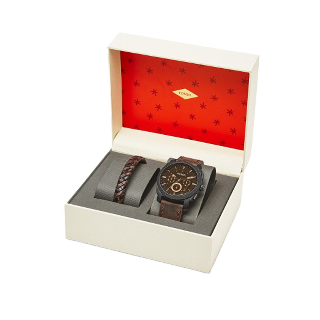 Fossil Machine Chronograph Dark Brown Leather Watch and Bracelet Box Set FS5251SET Watches Fossil 