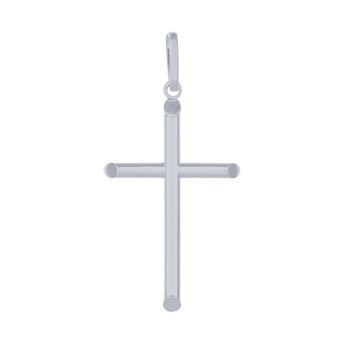 9ct White Gold Silver Infused Plain Cross Charm Necklaces Bevilles 