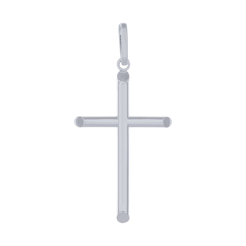 9ct White Gold Silver Infused Plain Cross Charm Necklaces Bevilles 