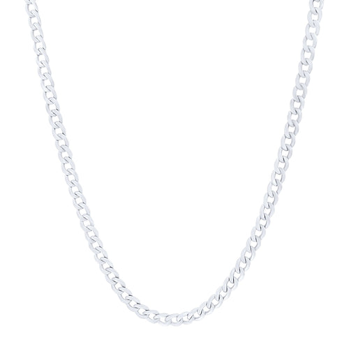 Curb Chain Necklace in 9ct White Gold Silver Infused 55cm Necklaces Bevilles 