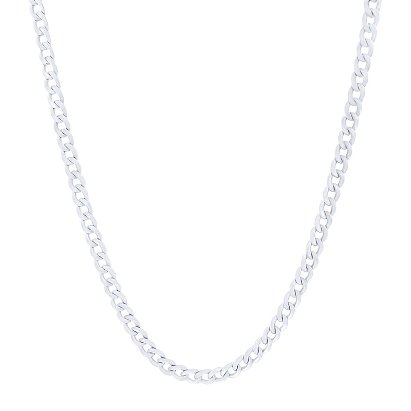 Curb Chain Necklace in 9ct White Gold Silver Infused 55cm Necklaces Bevilles 