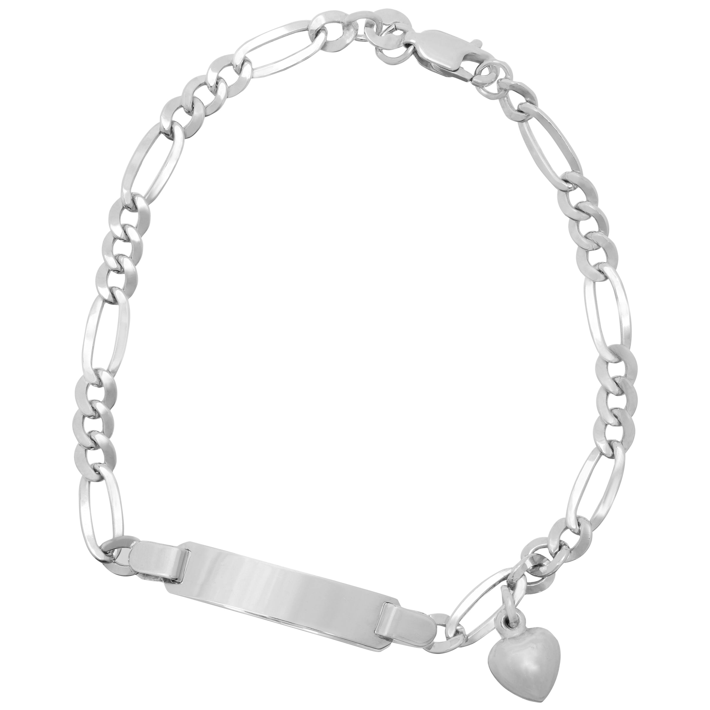 ID Bracelet with Heart Charm in 9ct White Gold Silver Infused Bracelets Bevilles 