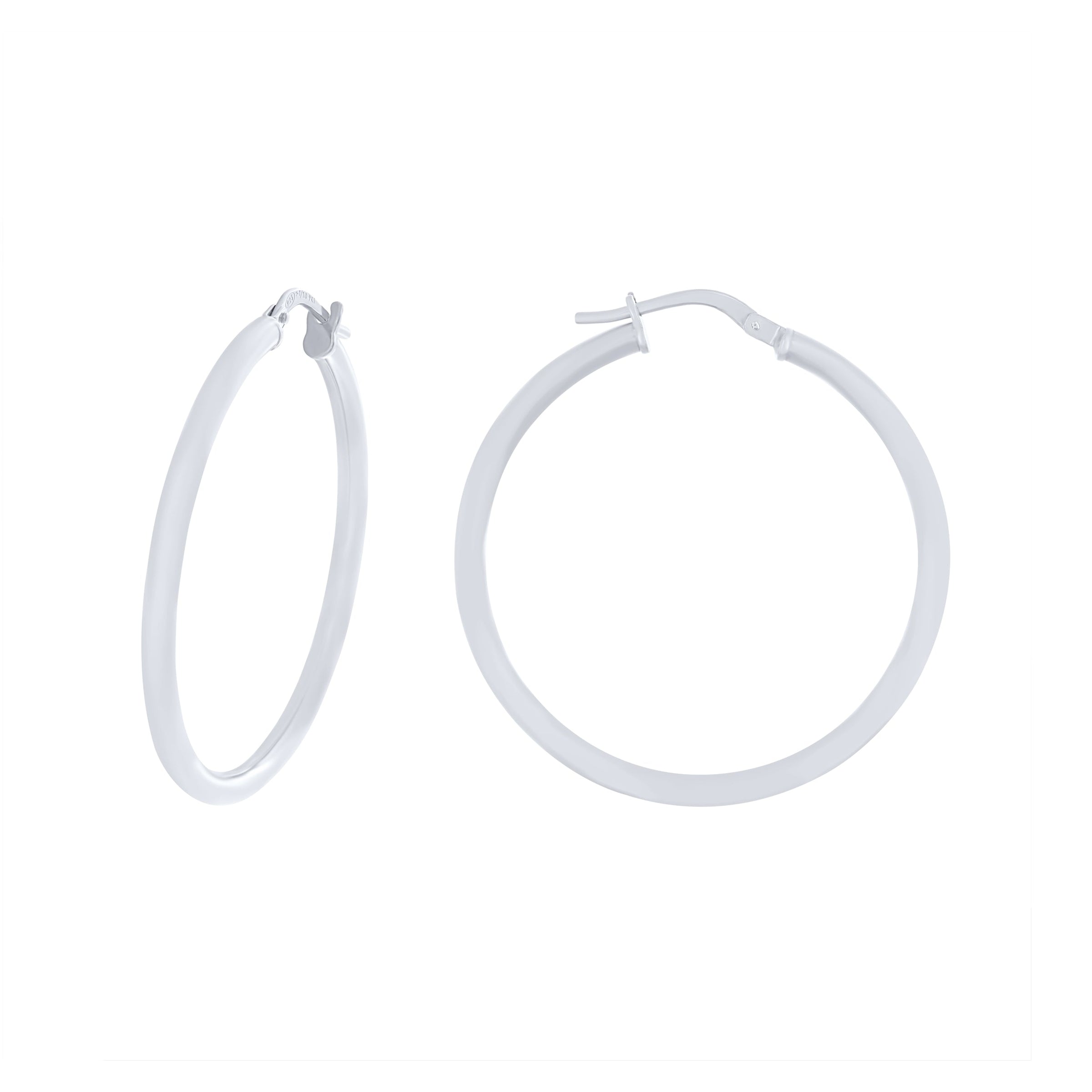 9ct White Gold Silver Infused Plain Hoop Earrings Earrings Bevilles 
