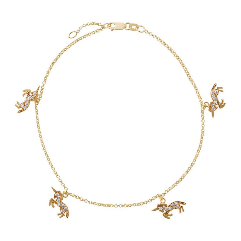 9ct Yellow Gold Silver Infused Unicorn Anklet Anklets Bevilles 