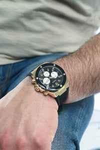 Guess Mens Poseidon Chronograph Black and Gold-Silicone Watch GW0057G1 Watches Guess 