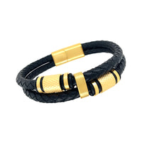 Yellow Stainless Steel and Leather Bracelet Bracelets Bevilles 