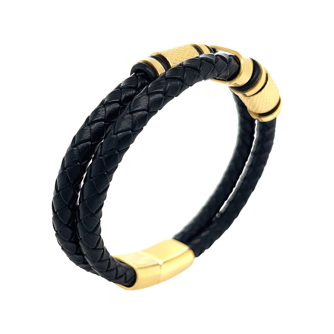Yellow Stainless Steel and Leather Bracelet Bracelets Bevilles 