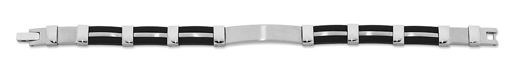 Stainless Steel and Black Rubber 21cm ID Bracelet Bracelets Bevilles 