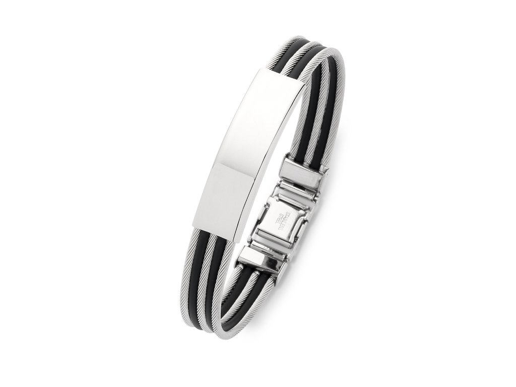 Stainless Steel ID Alternating Wire and Black Rubber Bangle Bracelets Bevilles 