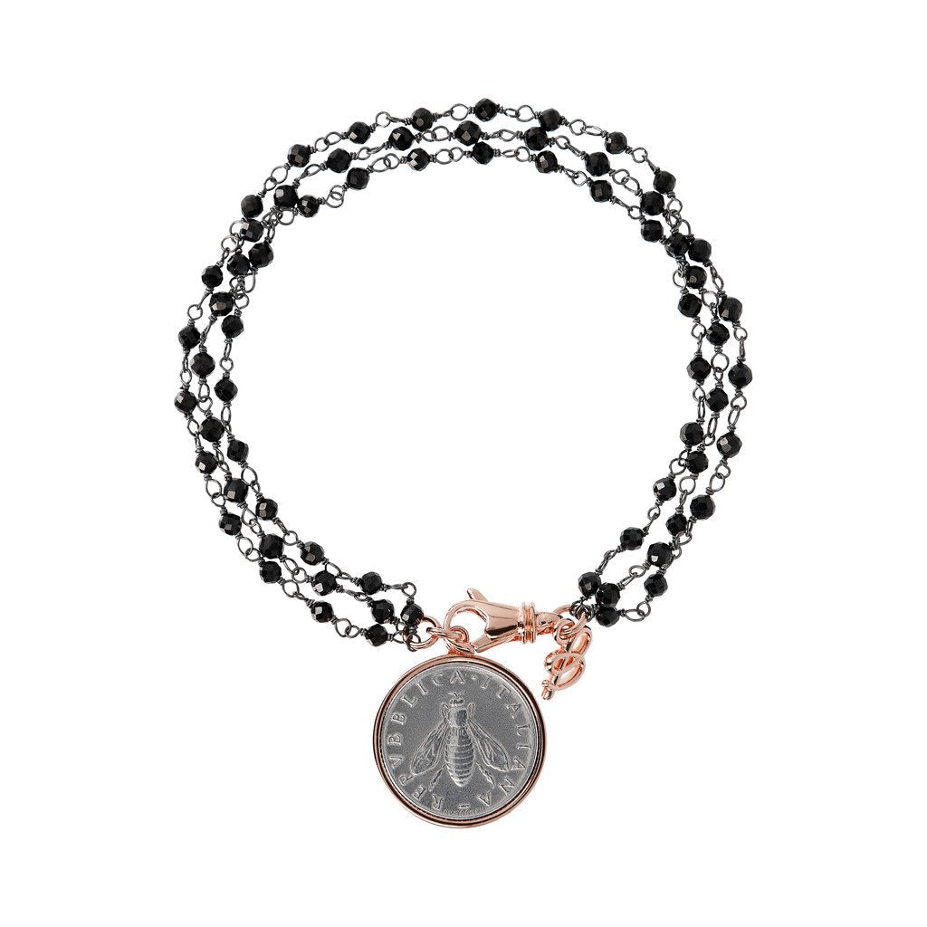 Bronzallure Lira with Bee Bracelet Black Spinel Bracelets Bronzallure 