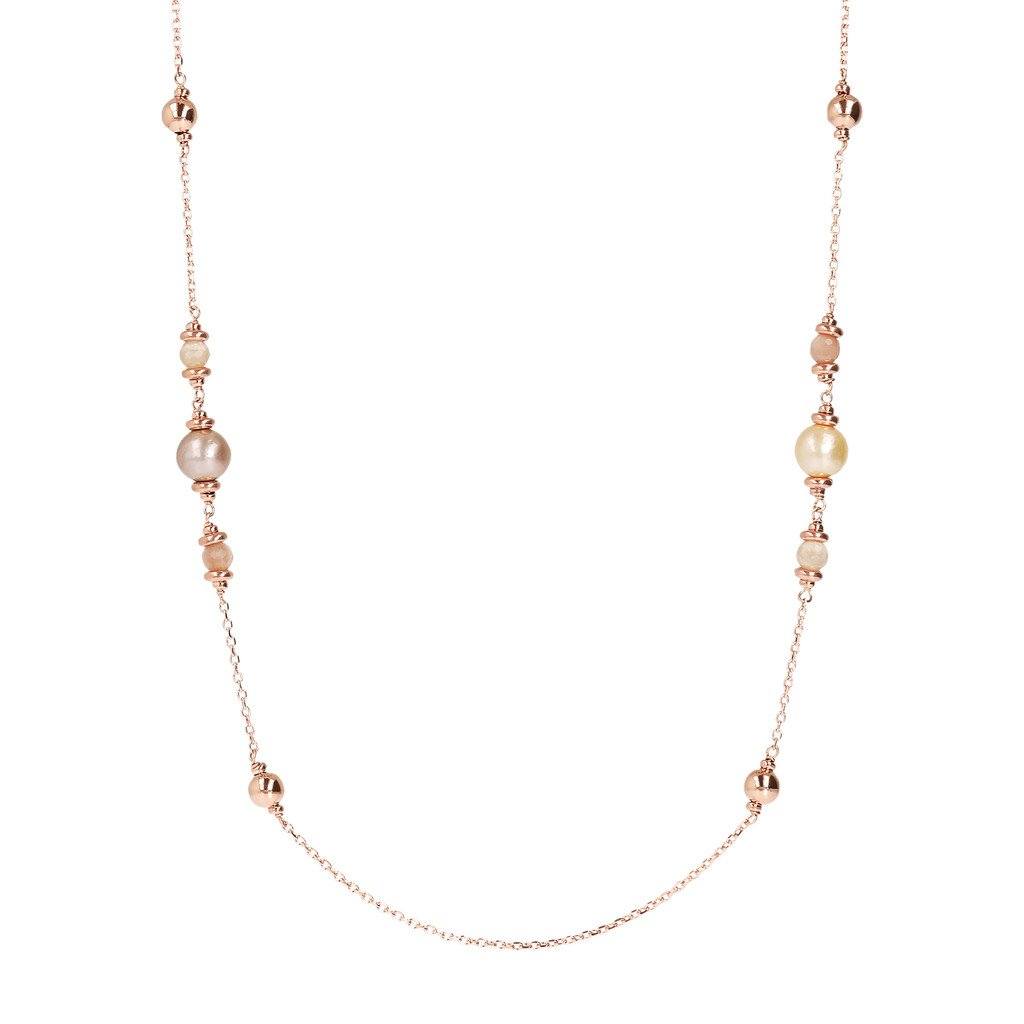 Bronzallure Peach Moonstone And Ming Pearls Necklace Necklaces Bronzallure 
