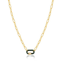 Ania Haie Forest Green Enamel Carabiner Gold Necklace Necklace Ania Haie 