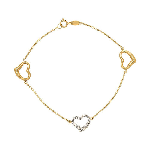 9ct Yellow Gold Heart Charm Bracelet with Crystals 19cm Bracelets Bevilles 