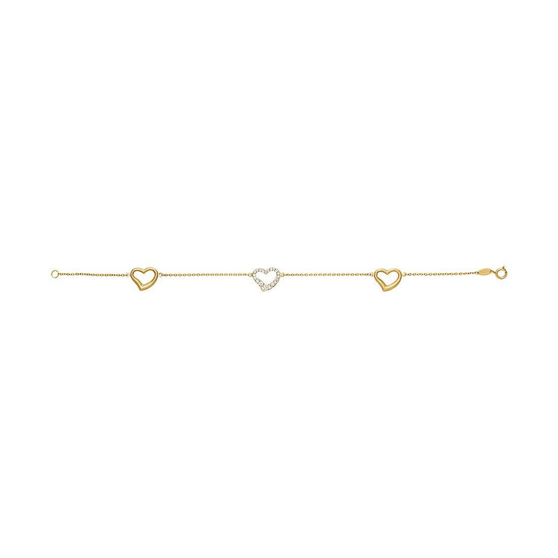 9ct Yellow Gold Heart Charm Bracelet with Crystals 19cm Bracelets Bevilles 