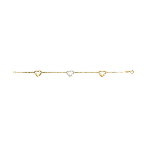 9ct Yellow Gold Heart Charm Bracelet with Crystals 19cm Bracelets Bevilles 