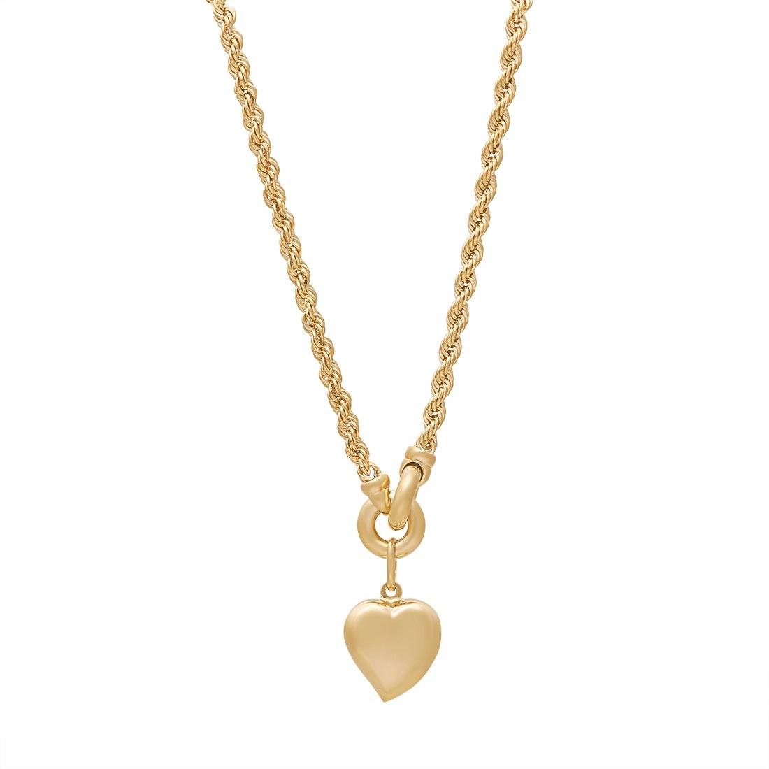 Rope Necklace with Heart Charm in 9ct Yellow Gold Necklaces Bevilles 