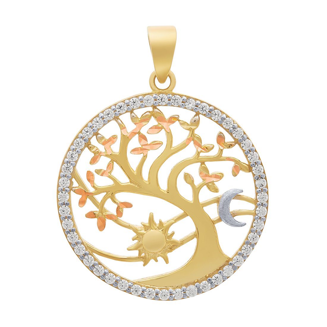 Tree of Life Moon & Sun Cubic Zirconia Pendent Necklaces Bevilles 