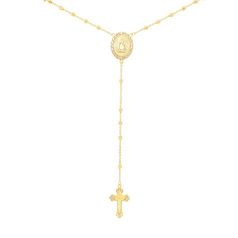 Rosary Bead Necklace with Cubic Zirconias in 9ct Yellow Gold Necklaces Bevilles 