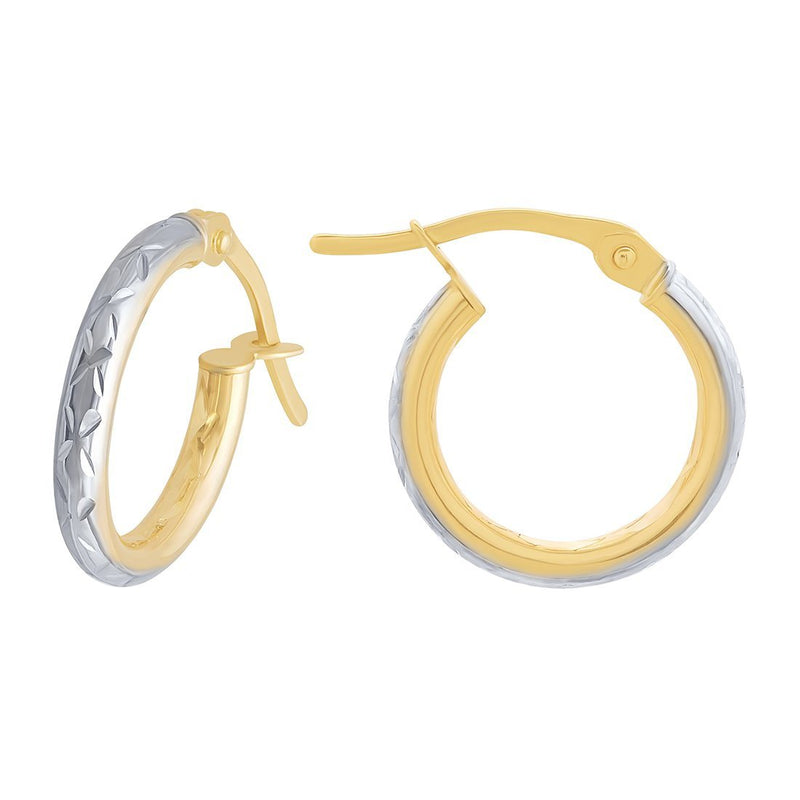 9ct Yellow Gold 2 Tone Diamond Cut Hoop Earring 20mm Earrings Bevilles 