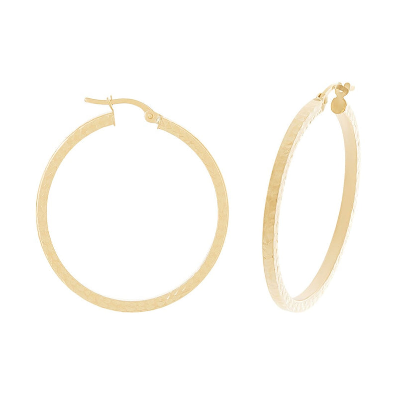 9ct Yellow Gold Diamond Cut Hoop Earrings 15mm Earrings Bevilles 