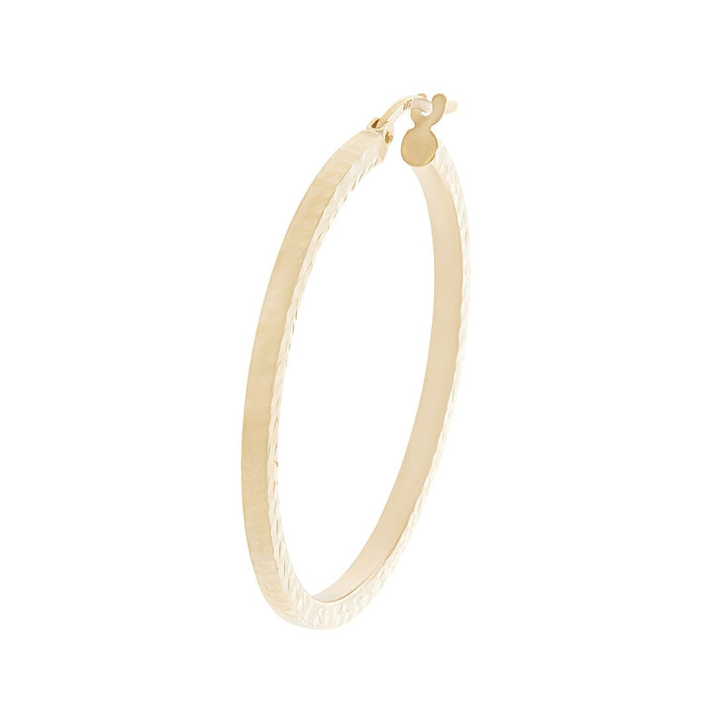 9ct Yellow Gold Diamond Cut Hoop Earrings 30mm Earrings Bevilles 