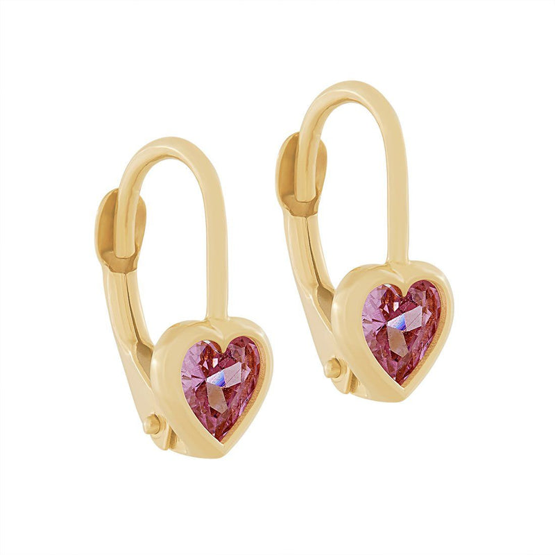 9ct Yellow Gold Hoop Earrings with Pink Cubic Zircona Earrings Bevilles 