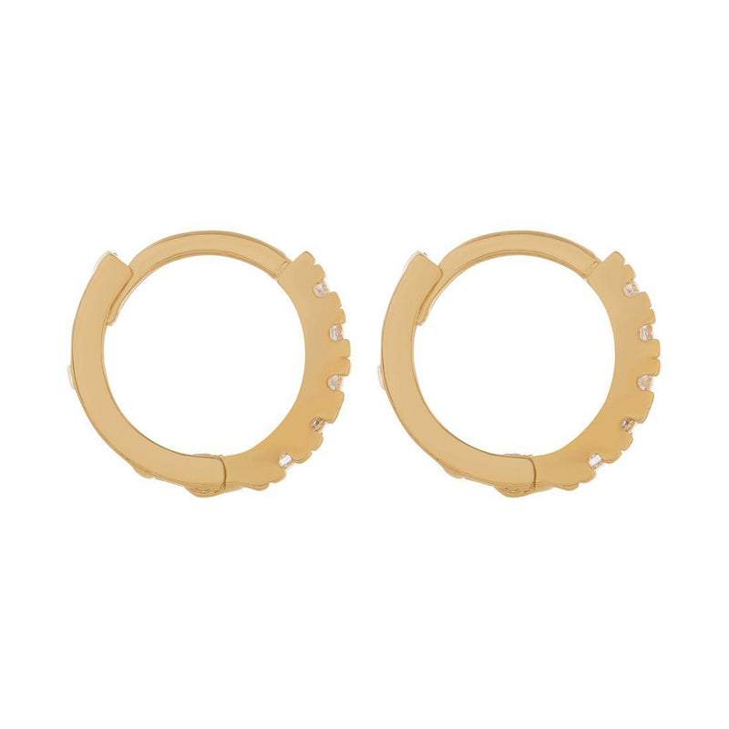 9ct Yellow Gold 9MM Hoop Earrings with Cubic Zirconia Earrings Bevilles 