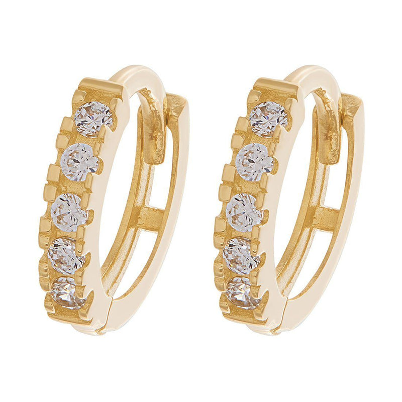 9ct Yellow Gold 9MM Hoop Earrings with Cubic Zirconia Earrings Bevilles 