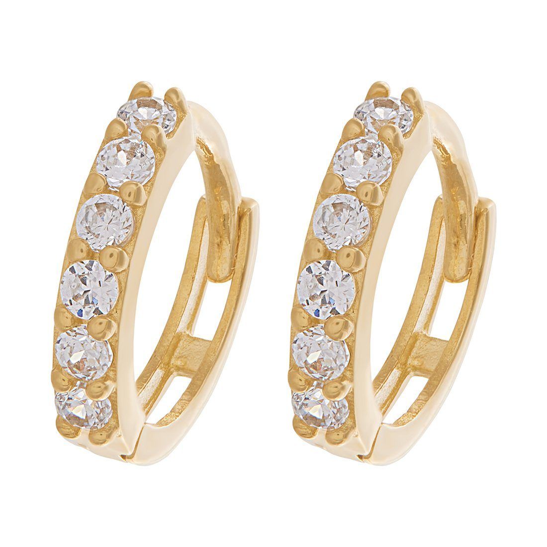 9ct Yellow Gold Hoop Earrings with Cubic Zirconia Earrings Bevilles 