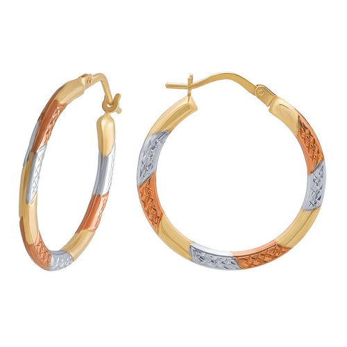 9ct Three Tone Hoop Earrings 20mm Earrings Bevilles 