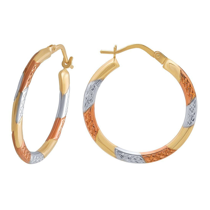 9ct Three Tone Hoop Earrings 20mm Earrings Bevilles 