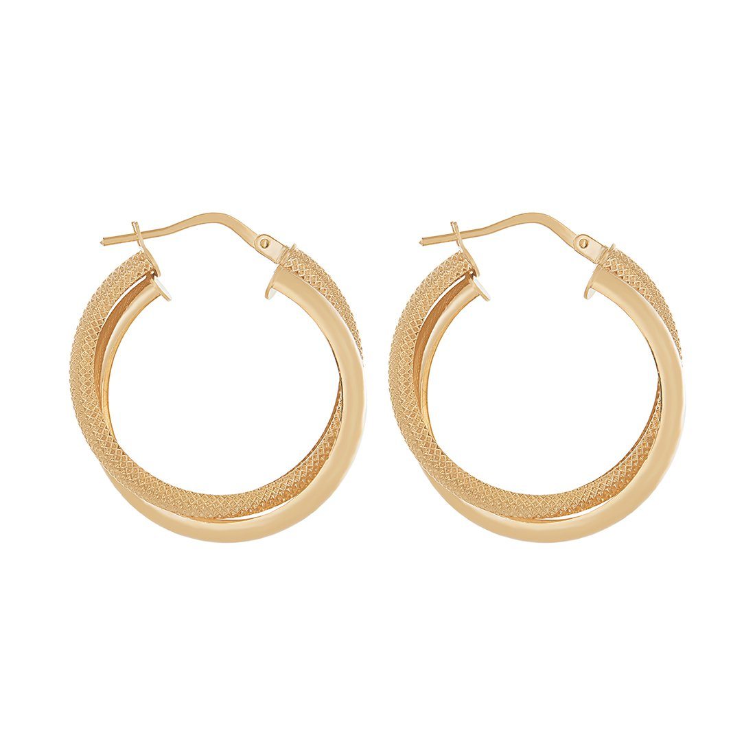 9ct Yellow Gold Double Hoop Earrings 15mm Earrings Bevilles 
