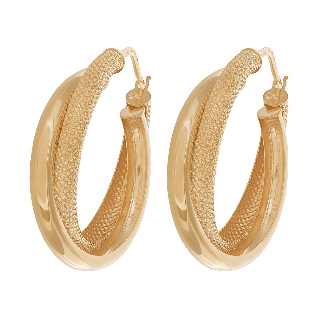 9ct Yellow Gold Double Hoop Earrings 15mm Earrings Bevilles 
