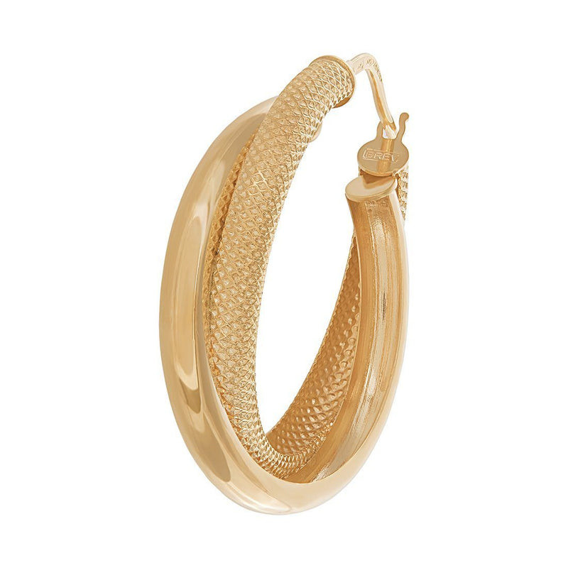 9ct Yellow Gold Double Hoop Earrings 15mm Earrings Bevilles 