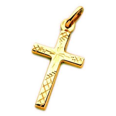 9ct Yellow Gold Engraved Medium Cross Pendant Necklaces Bevilles 