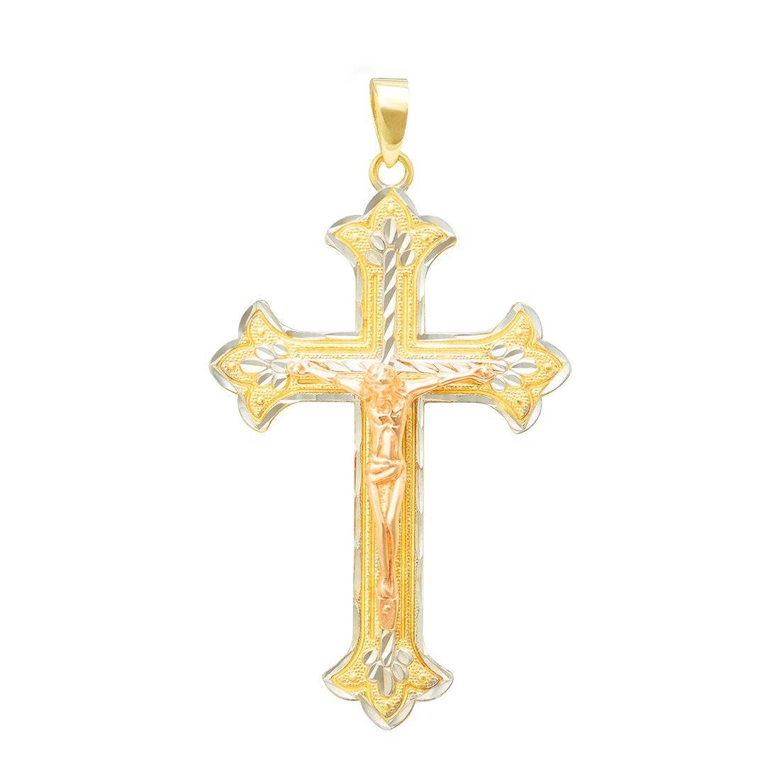 9ct Yellow Gold Three Tone Cross Pendant Necklaces Bevilles 