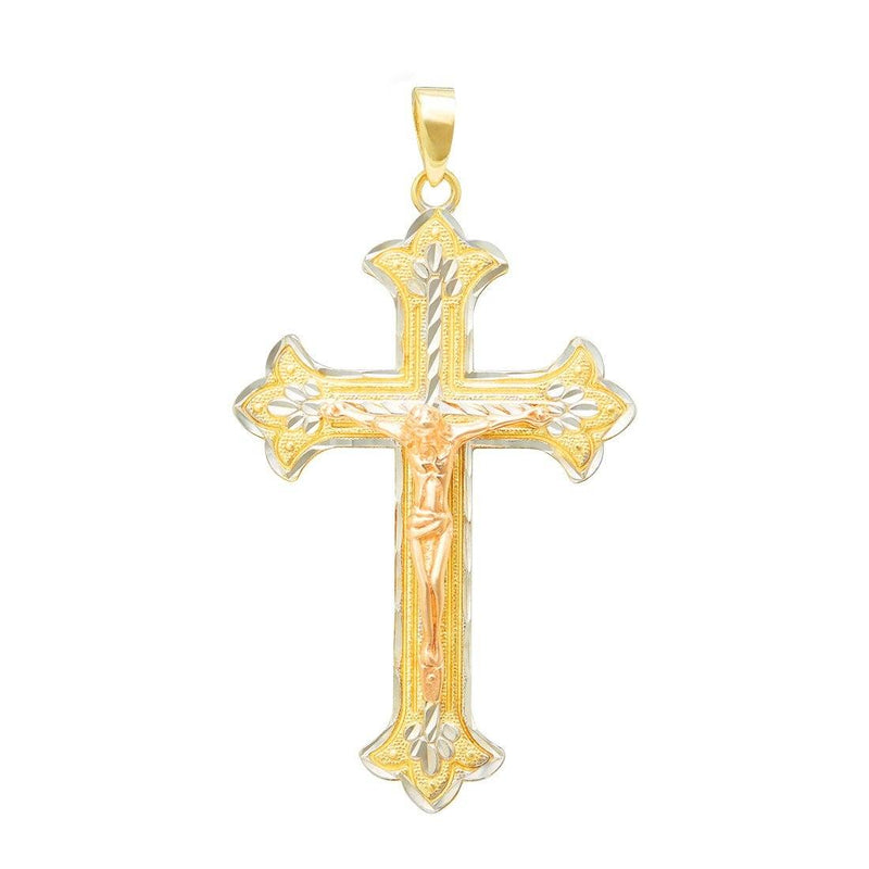 9ct Yellow Gold Three Tone Cross Pendant Necklaces Bevilles 