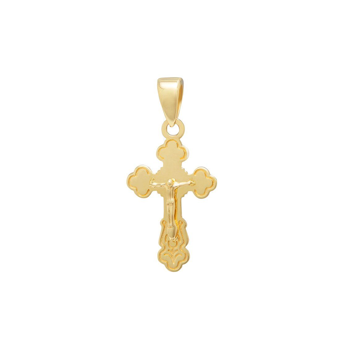 9ct Yellow Gold Scollop Edge Crucifix Cross Pendant Necklaces Bevilles 