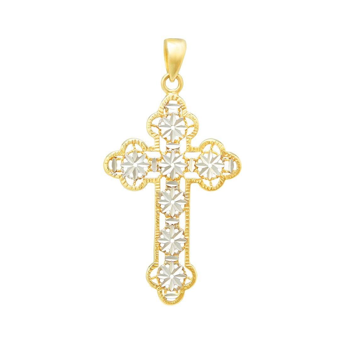 9ct Yellow Gold Two Tone Fancy Cross Pendant Necklaces Bevilles 