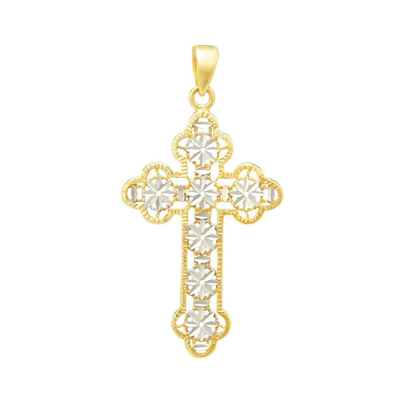 9ct Yellow Gold Two Tone Fancy Cross Pendant Necklaces Bevilles 