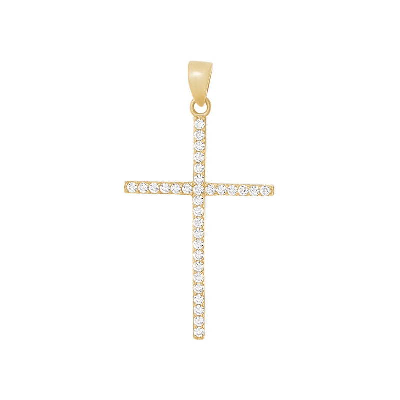 Yellow Gold Cross Charm with Cubic Zirconia in 9ct Yellow Gold Necklaces Bevilles 