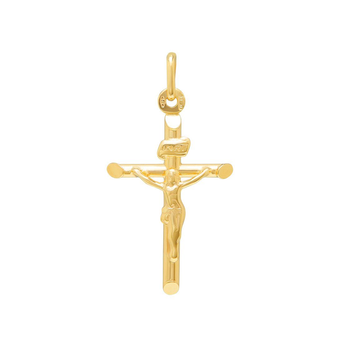 Bevelled Edges Crucifix Cross Pendant in 9ct Yellow Gold Necklaces Bevilles 