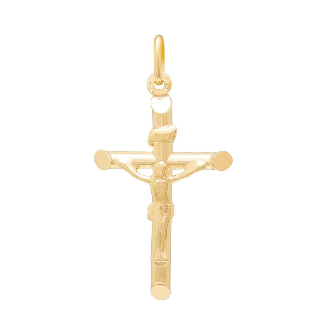 Bevelled Edges Crucifix Cross Pendant in 9ct Yellow Gold Necklaces Bevilles 