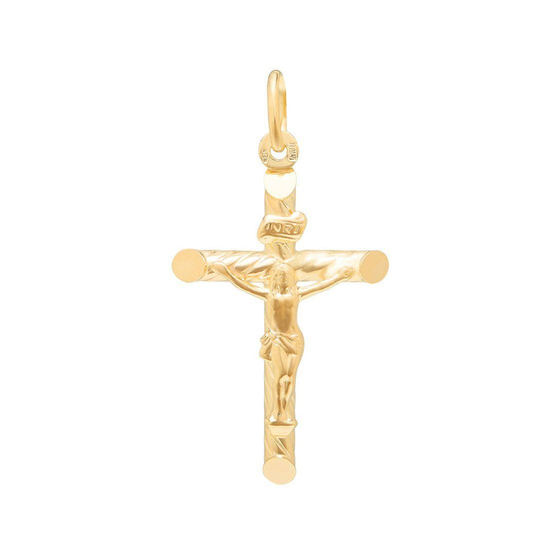 Twist Design Crucifix Cross Pendant in 9ct Yellow Gold Necklaces Bevilles 