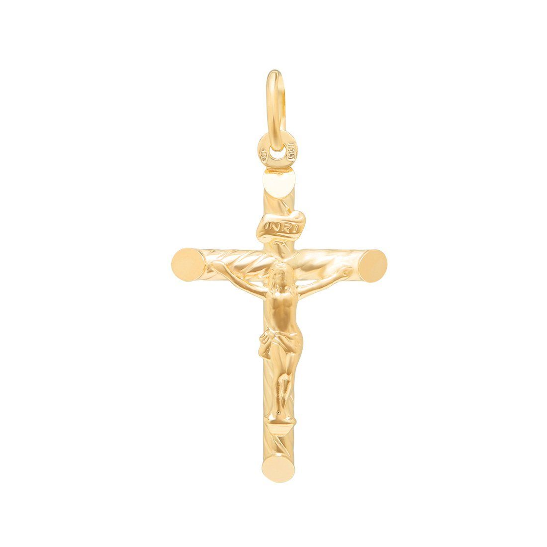 Twist Design Crucifix Cross Pendant in 9ct Yellow Gold Necklaces Bevilles 