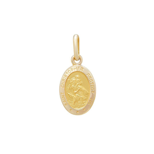 Oval Shaped St Christopher Medal Pendant in 9ct Yellow Gold Necklaces Bevilles 